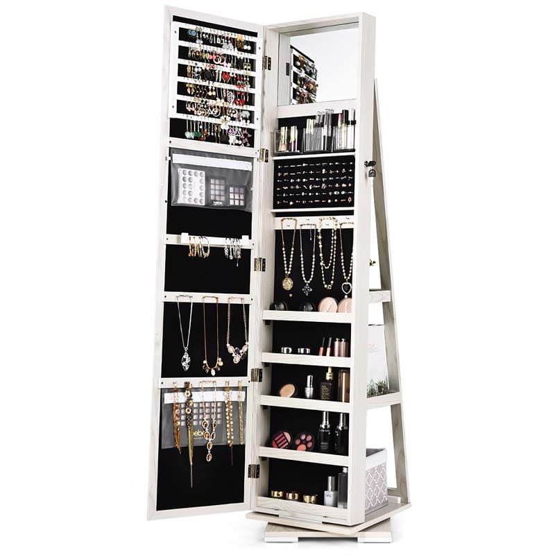 360° Swivel Jewelry Armoire with Higher Full Length Mirror, 3-in-1 Freestanding Lockable Jewelry Cabinet Organizer