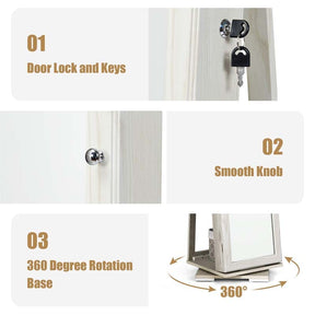 360° Swivel Jewelry Armoire with Higher Full Length Mirror, 3-in-1 Freestanding Lockable Jewelry Cabinet Organizer