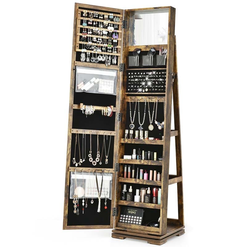 360° Swivel Jewelry Armoire with Higher Full Length Mirror, 3-in-1 Freestanding Lockable Jewelry Cabinet Organizer