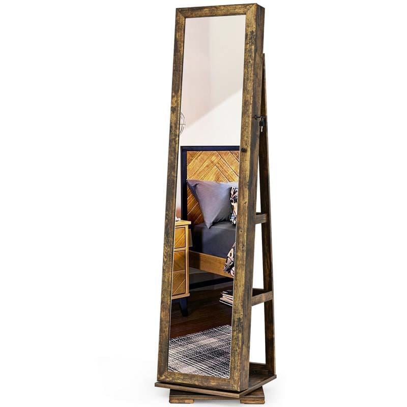360° Swivel Jewelry Armoire with Higher Full Length Mirror, 3-in-1 Freestanding Lockable Jewelry Cabinet Organizer