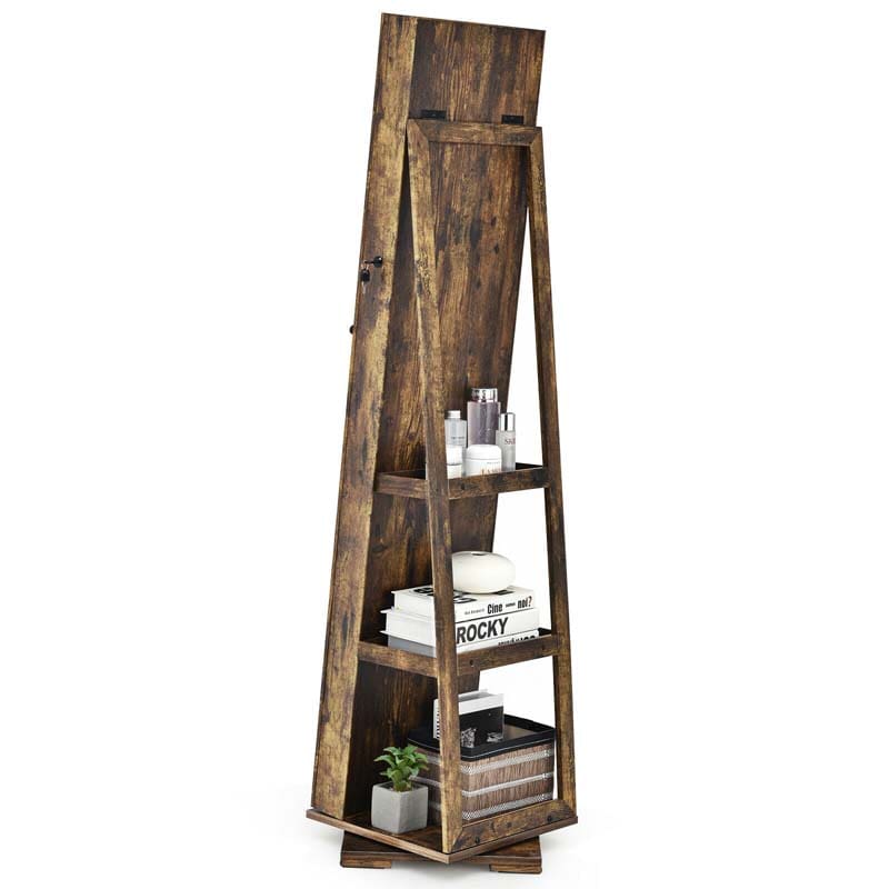 360° Swivel Jewelry Armoire with Higher Full Length Mirror, 3-in-1 Freestanding Lockable Jewelry Cabinet Organizer