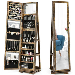 360° Swivel Jewelry Armoire with Higher Full Length Mirror, 3-in-1 Freestanding Lockable Jewelry Cabinet Organizer