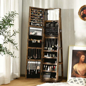 360° Swivel Jewelry Armoire with Higher Full Length Mirror, 3-in-1 Freestanding Lockable Jewelry Cabinet Organizer