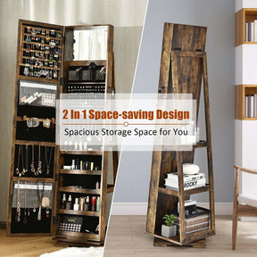 360° Swivel Jewelry Armoire with Higher Full Length Mirror, 3-in-1 Freestanding Lockable Jewelry Cabinet Organizer