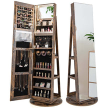 360° Swivel Jewelry Armoire w/ Full-Length Mirror, 3-Color LED Lights, Rear Storage Shelves, Lockable Standing Jewelry Cabinet Organizer