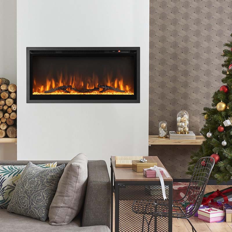 36''/42''/50" Wide Electric Fireplace Recessed/Wall Mounted/Freestanding, 750W/1500W Linear Fireplace Heater Insert with 9 Flame Color