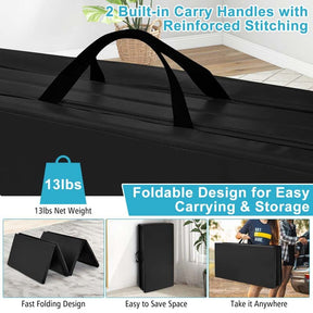 8' x 4' Anti-Tear Folding Gymnastics Mat for Yoga Fitness, 2" Thick 4-Panel Exercise Tumbling Mat with Carrying Handles