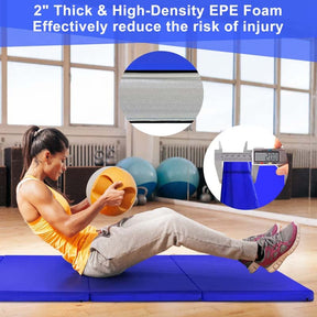 8' x 4' Anti-Tear Folding Gymnastics Mat for Yoga Fitness, 2" Thick 4-Panel Exercise Tumbling Mat with Carrying Handles