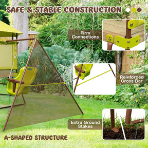 4-in-1 Heavy Duty Metal Swing Set for Kids with Slide, Covered Playhouse Fort, Adjustable Baby Seat & Ladder, Outdoor Playset Swing Set for Backyard