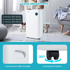 73 Pint Quiet Dehumidifier for 4500 Sq. Ft Home & Basements with 5 Modes, 24H Timer, 3-Color Indicator Light & 1.7 Gal Water Tank