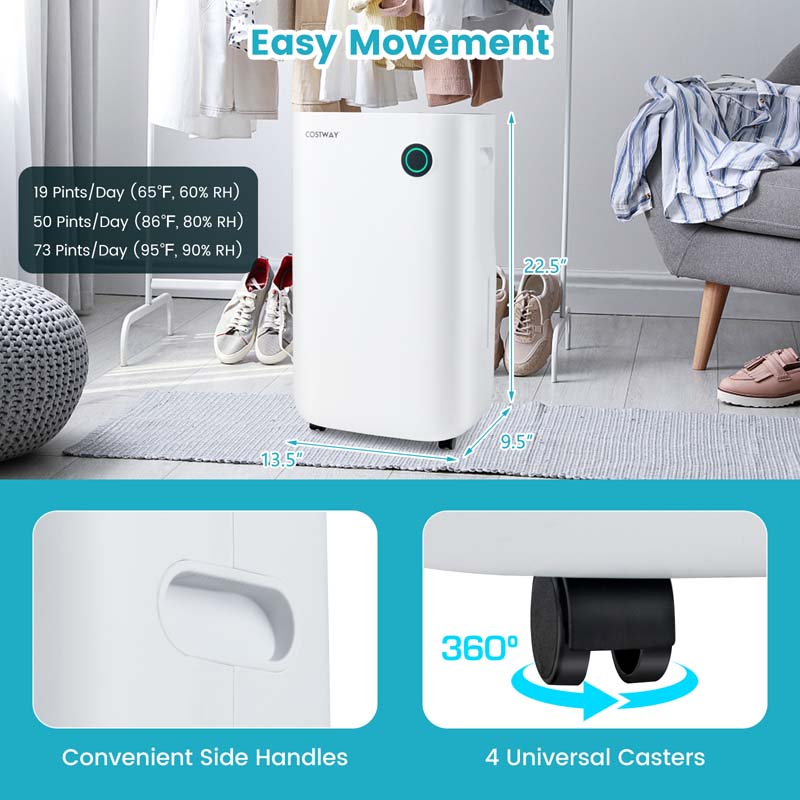 73 Pint Quiet Dehumidifier for 4500 Sq. Ft Home & Basements with 5 Modes, 24H Timer, 3-Color Indicator Light & 1.7 Gal Water Tank