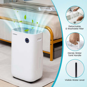 73 Pint Quiet Dehumidifier for 4500 Sq. Ft Home & Basements with 5 Modes, 24H Timer, 3-Color Indicator Light & 1.7 Gal Water Tank