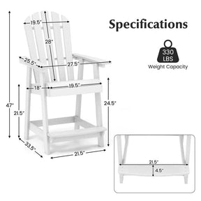 Outdoor HDPE Tall Adirondack Chair with Armrest & Footrest, Weather Resistant 47" Counter Height Barstool Balcony Chairs