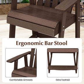 Outdoor HDPE Tall Adirondack Chair with Armrest & Footrest, Weather Resistant 47" Counter Height Barstool Balcony Chairs
