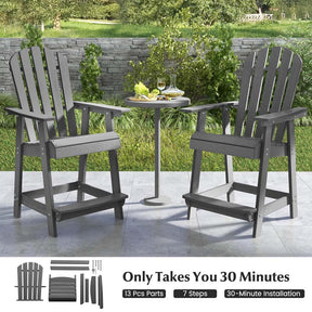 Outdoor HDPE Tall Adirondack Chair with Armrest & Footrest, Weather Resistant 47" Counter Height Barstool Balcony Chairs