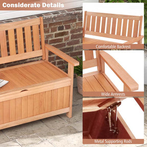 48" Hardwood Storage Bench Patio Backyard Garden Loveseat with 34.2 Gal Inner Space, Entryway Large Deck Box w/Slatted Backrest