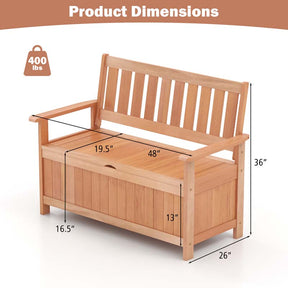 48" Hardwood Storage Bench Patio Backyard Garden Loveseat with 34.2 Gal Inner Space, Entryway Large Deck Box w/Slatted Backrest