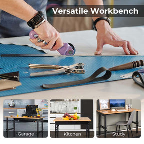 48" Mobile Work Table with Power Outlet, Removable Wheels & Foot Pads, 1984LBS Capacity Bamboo Wood Top Height Adjustable Rolling Workbench
