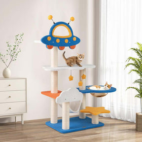 49" Tall Space-Themed Multi-Level Cat Tree Tower with UFO Top Perch Space Capsule, Sisal Scratching Posts, Cloud & Star Platforms for Indoor Cats