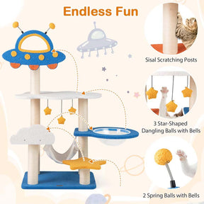 49" Tall Space-Themed Multi-Level Cat Tree Tower with UFO Top Perch Space Capsule, Sisal Scratching Posts, Cloud & Star Platforms for Indoor Cats