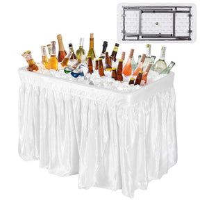 4FT Folding Ice Cooler Table with Drain, Bucket & Removable Skirt, Portable Fill and Chill Table for Food Drink, Camping Party BBQ, No Assembly