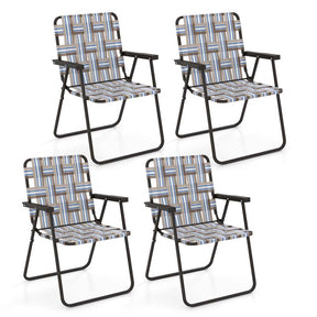4-Pack Beach Chairs Camping Lawn Webbing Chair with Steel Frame, Lightweight Folding Outdoor Chair for Poolside Fishing Yard