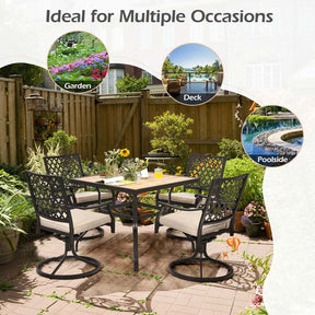 5Pcs Rustproof Steel Outdoor Patio Dining Set with 4 Swivel Rocking Chairs, Soft Cushions