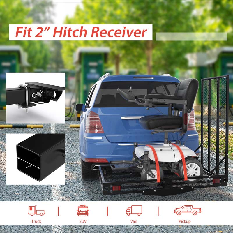 Hitch Mobility Scooter Wheelchair Carrier with Ramp, 500 LBS Heavy Duty Folding Cargo Carrier for Car SUV Truck, Fits 2 Inch Hitch Receiver