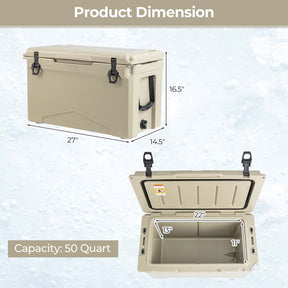 50 QT Rotomolded Camping Cooler, Insulated Large Ice Chest with Portable Handles, Integrated Cup Holders, Leak-Proof Tight Latches