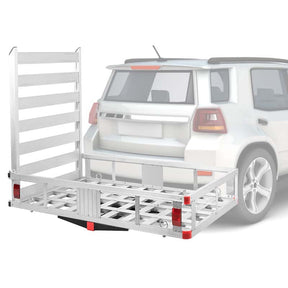 500lbs Aluminum Hitch Cargo Carrier with Ramp & High Side Rails, Heavy-Duty Utility Cargo Rack for Truck SUV Van RV, Fits 2" Class III/IV Receiver