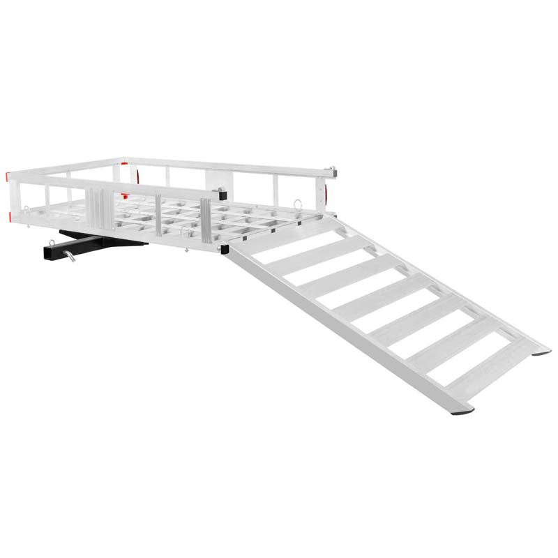 500lbs Aluminum Hitch Cargo Carrier with Ramp & High Side Rails, Heavy-Duty Utility Cargo Rack for Truck SUV Van RV, Fits 2" Class III/IV Receiver