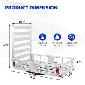 500lbs Aluminum Hitch Cargo Carrier with Ramp & High Side Rails, Heavy-Duty Utility Cargo Rack for Truck SUV Van RV, Fits 2" Class III/IV Receiver