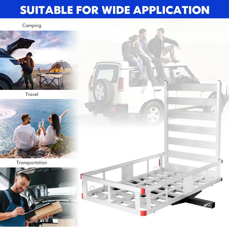 500lbs Aluminum Hitch Cargo Carrier with Ramp & High Side Rails, Heavy-Duty Utility Cargo Rack for Truck SUV Van RV, Fits 2" Class III/IV Receiver