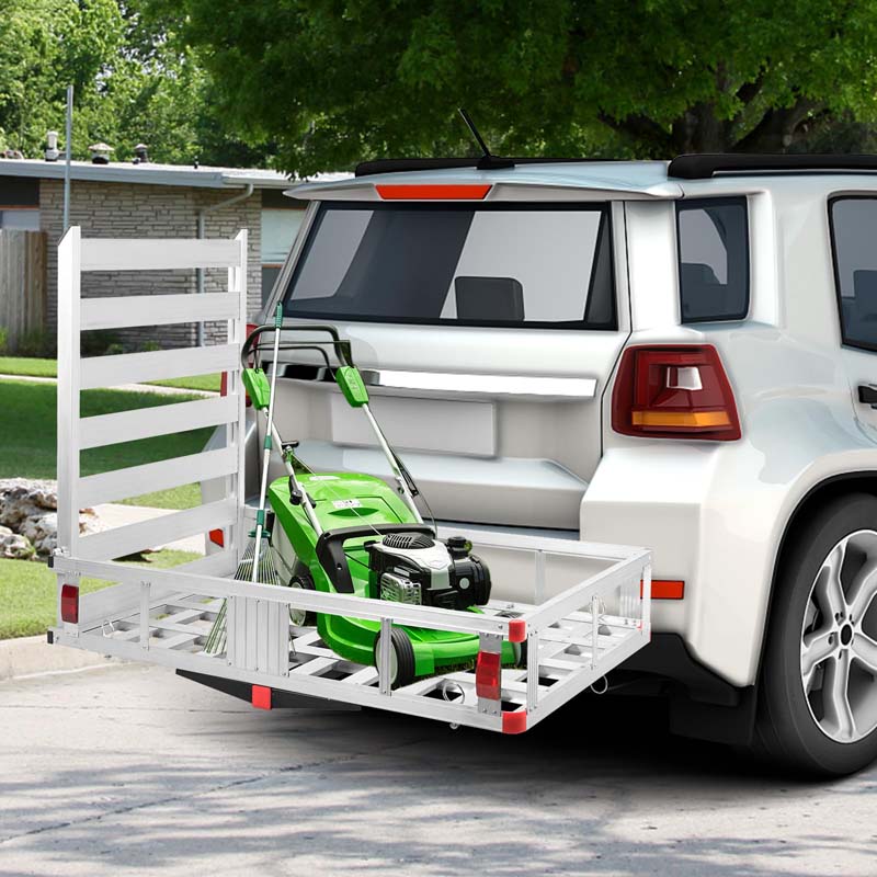 500lbs Aluminum Hitch Cargo Carrier with Ramp & High Side Rails, Heavy-Duty Utility Cargo Rack for Truck SUV Van RV, Fits 2" Class III/IV Receiver