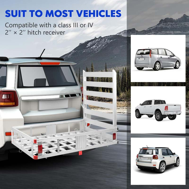 500lbs Aluminum Hitch Cargo Carrier with Ramp & High Side Rails, Heavy-Duty Utility Cargo Rack for Truck SUV Van RV, Fits 2" Class III/IV Receiver