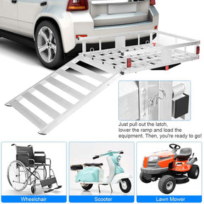 500lbs Aluminum Hitch Cargo Carrier with Ramp & High Side Rails, Heavy-Duty Utility Cargo Rack for Truck SUV Van RV, Fits 2" Class III/IV Receiver