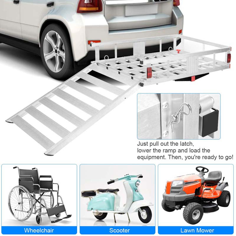 500lbs Aluminum Hitch Cargo Carrier with Ramp & High Side Rails, Heavy-Duty Utility Cargo Rack for Truck SUV Van RV, Fits 2" Class III/IV Receiver