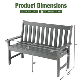 52" HDPE 2-Person Outdoor Patio Bench All-Weather Garden Park Bench Porch Loveseat Chair with Backrest & Armrests