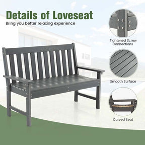 52" HDPE 2-Person Outdoor Patio Bench All-Weather Garden Park Bench Porch Loveseat Chair with Backrest & Armrests
