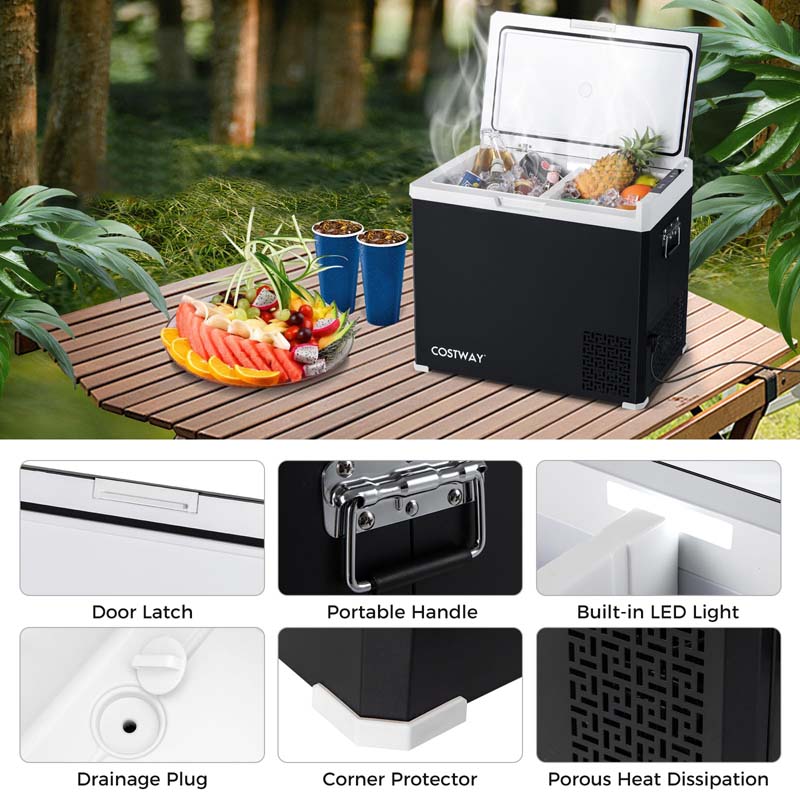 53QT Portable Car Fridge Freezer for Camping Travel, Dual Zone Electric Cooler w/-4℉~68℉ Adjustable Range, 12/24V DC & 110-240V AC