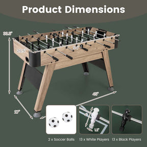 54" Wood Foosball Table, Full Size Arcade Soccer Game Table with 2 Balls & 26 Players for Adults, Family Party, Game Room, Office