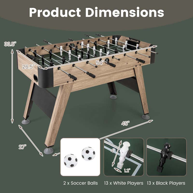 54" Wood Foosball Table, Full Size Arcade Soccer Game Table with 2 Balls & 26 Players for Adults, Family Party, Game Room, Office