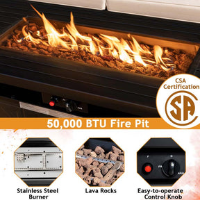57" 50,000 BTU Outdoor Propane Fire Pit Table, Rectangular Patio Gas Fire Table with Lid, Auto-Ignition & Lava Rocks for Backyard Garden