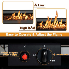 57" 50,000 BTU Outdoor Propane Fire Pit Table, Rectangular Patio Gas Fire Table with Lid, Auto-Ignition & Lava Rocks for Backyard Garden