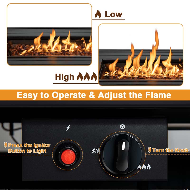 57" 50,000 BTU Outdoor Propane Fire Pit Table, Rectangular Patio Gas Fire Table with Lid, Auto-Ignition & Lava Rocks for Backyard Garden