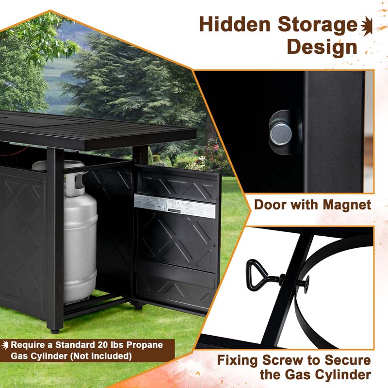 57" 50,000 BTU Outdoor Propane Fire Pit Table, Rectangular Patio Gas Fire Table with Lid, Auto-Ignition & Lava Rocks for Backyard Garden