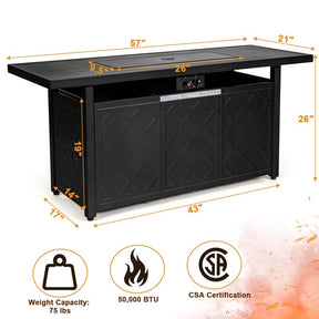 57" 50,000 BTU Outdoor Propane Fire Pit Table, Rectangular Patio Gas Fire Table with Lid, Auto-Ignition & Lava Rocks for Backyard Garden