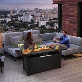 57" 50,000 BTU Outdoor Propane Fire Pit Table, Rectangular Patio Gas Fire Table with Lid, Auto-Ignition & Lava Rocks for Backyard Garden
