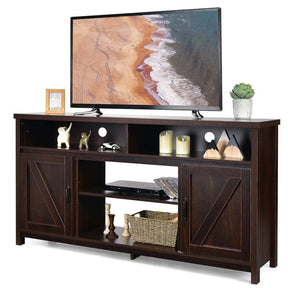 59" Farmhouse TV Stand for TVs Up to 65 Inches, Wood Entertainment Center Media Console Cabinet with Double Barn Doors & Adjustable Shelves