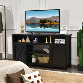 59" Farmhouse TV Stand for TVs Up to 65 Inches, Wood Entertainment Center Media Console Cabinet with Double Barn Doors & Adjustable Shelves